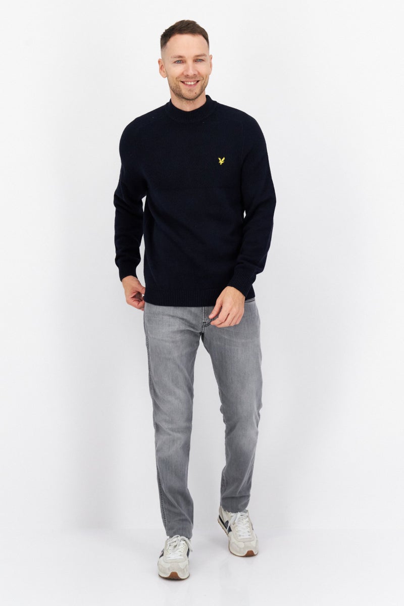 Lyle & Scott Men Mock Neck Embroidered Logo Long Sleeves Sweatshirt, Navy Blue - Image 2