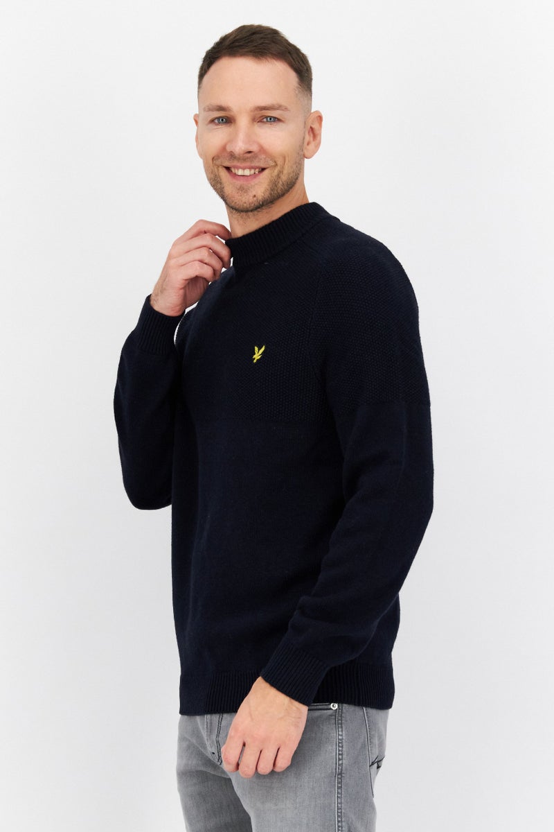 Lyle & Scott Men Mock Neck Embroidered Logo Long Sleeves Sweatshirt, Navy Blue - Image 3