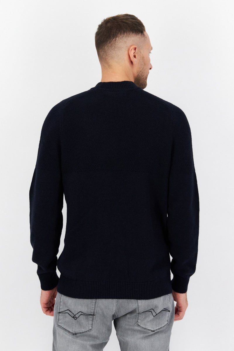 Lyle & Scott Men Mock Neck Embroidered Logo Long Sleeves Sweatshirt, Navy Blue - Image 4