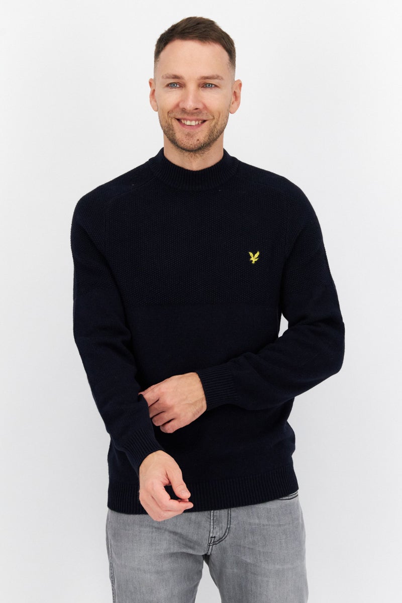 Lyle & Scott Men Mock Neck Embroidered Logo Long Sleeves Sweatshirt, Navy Blue - Image 1