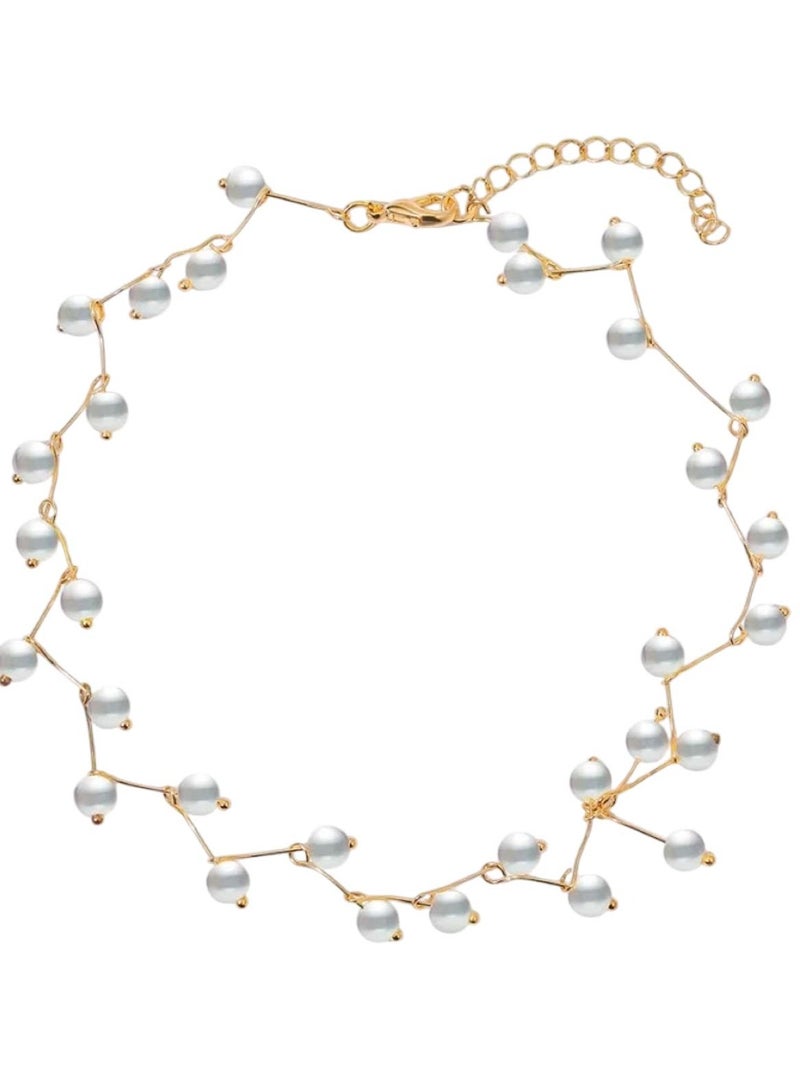 Huitich Elegant Pearl Branch Choker Necklace for Women Alloy & Faux Pearl Design  - Image 1
