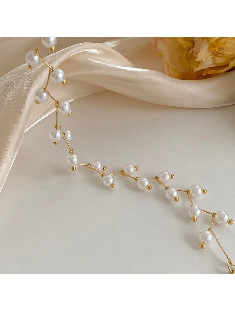 Huitich Elegant Pearl Branch Choker Necklace for Women Alloy & Faux Pearl Design  - Image 5
