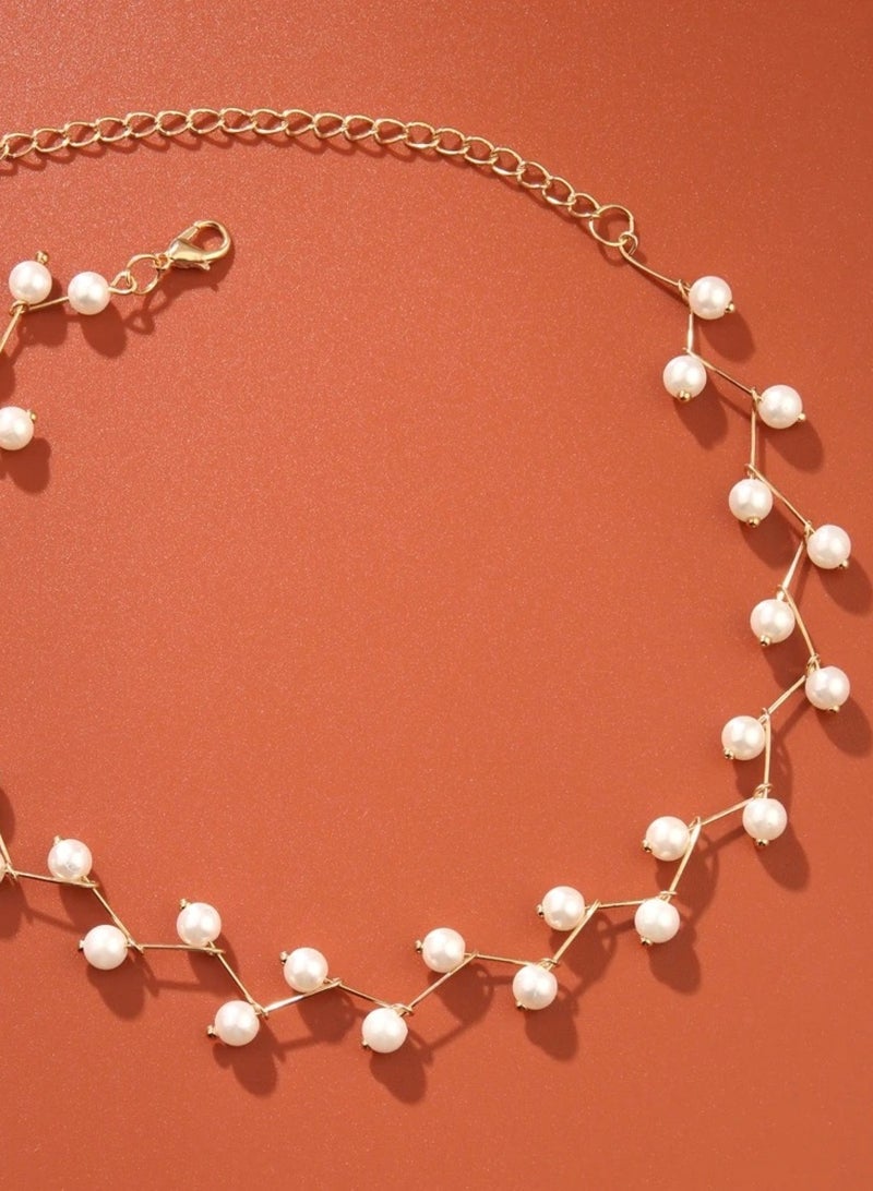Huitich Elegant Pearl Branch Choker Necklace for Women Alloy & Faux Pearl Design  - Image 2
