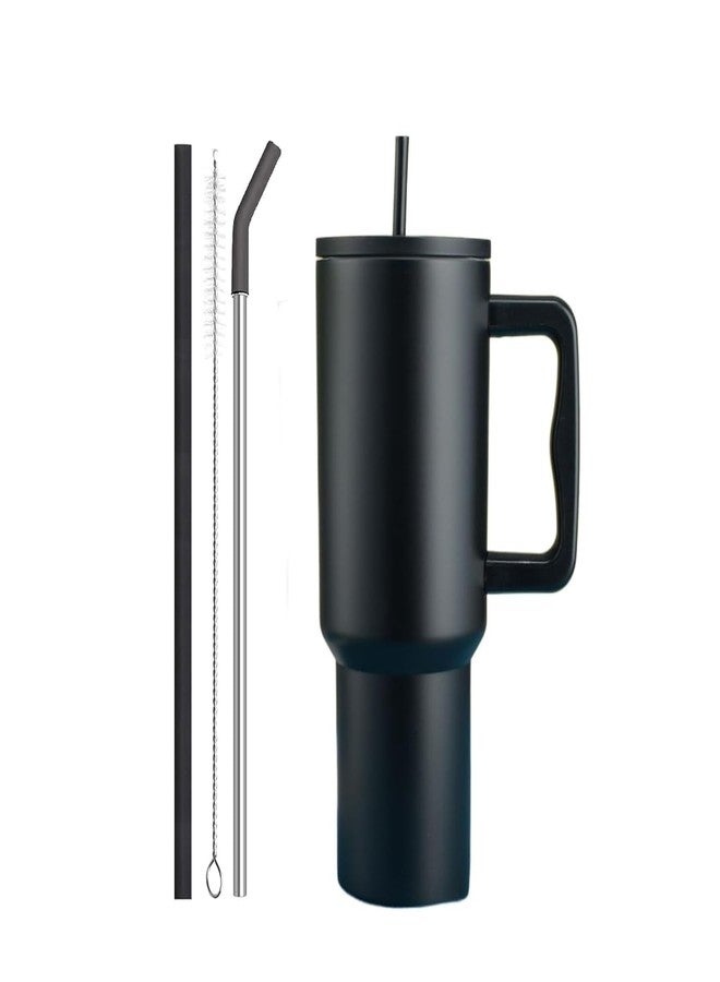 WALITO 1.2 Litre Stainless Steel Tumbler Hot and Cold with Handle, lid and Straw, Leak Proof Mug Cupholder for Gym, Travelling,Office,School Cupholder Gifts for Women Men Him Her (Black) - Image 1