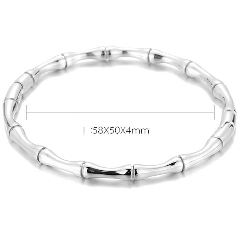 Jude Jewelers Stainless Steel Bamboo Style Classic Plain Open Clasp Bangle Bracelet (Silver) - Image 2