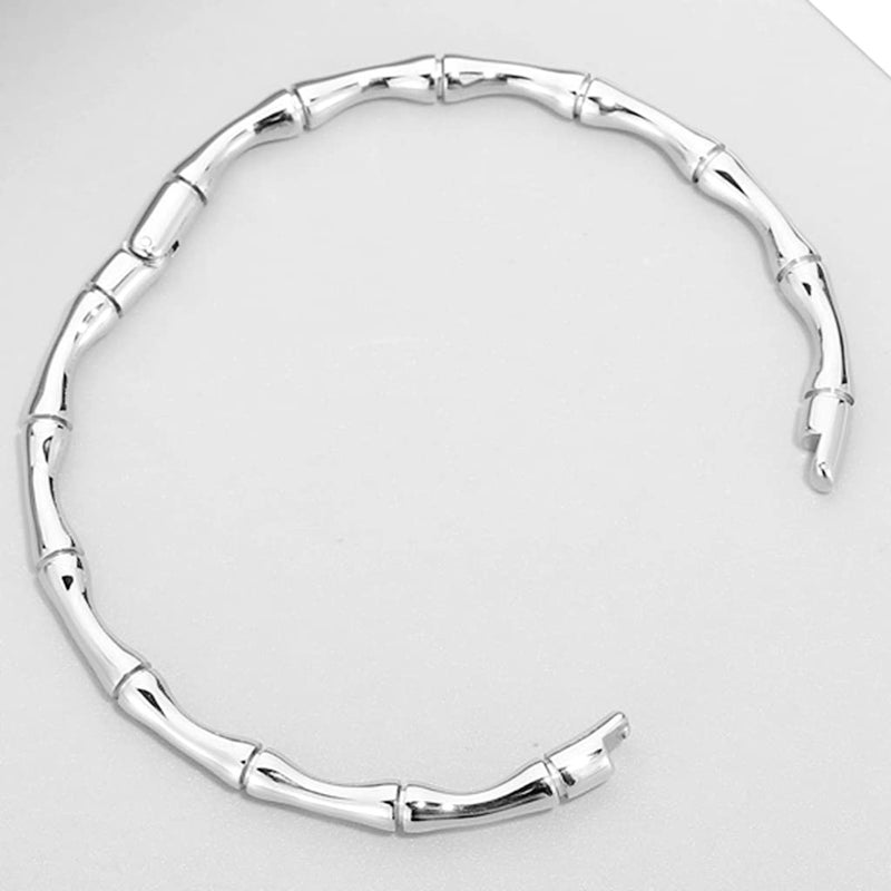 Jude Jewelers Stainless Steel Bamboo Style Classic Plain Open Clasp Bangle Bracelet (Silver) - Image 4