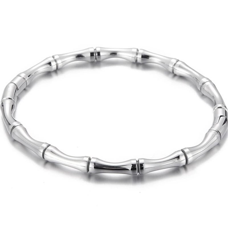 Jude Jewelers Stainless Steel Bamboo Style Classic Plain Open Clasp Bangle Bracelet (Silver) - Image 1
