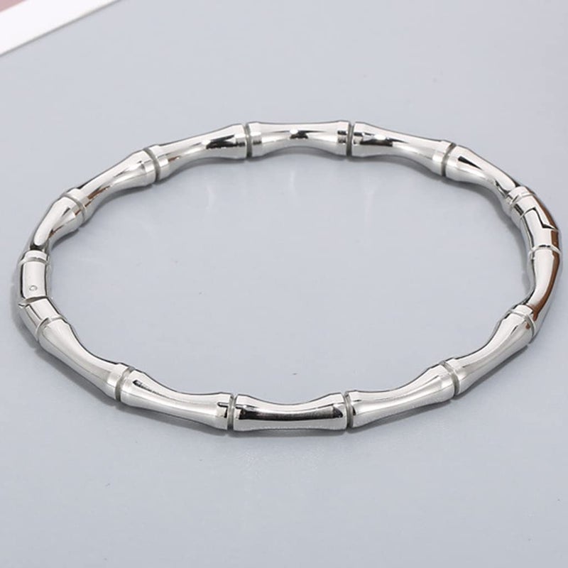 Jude Jewelers Stainless Steel Bamboo Style Classic Plain Open Clasp Bangle Bracelet (Silver) - Image 3