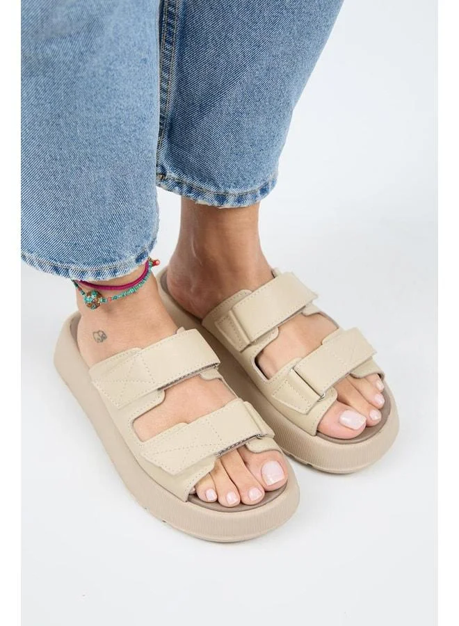 Manijero  Farah Women's Genuine Leather Double strap Beige Sandal. for Women | Best Price UAE