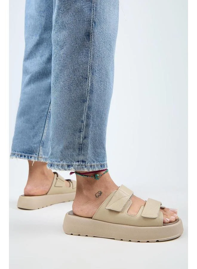 Farah Women's Genuine Leather Double strap Beige Sandal.