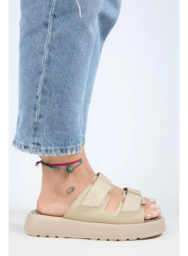 Manijero  Farah Women's Genuine Leather Double strap Beige Sandal. for Women | Best Price UAE
