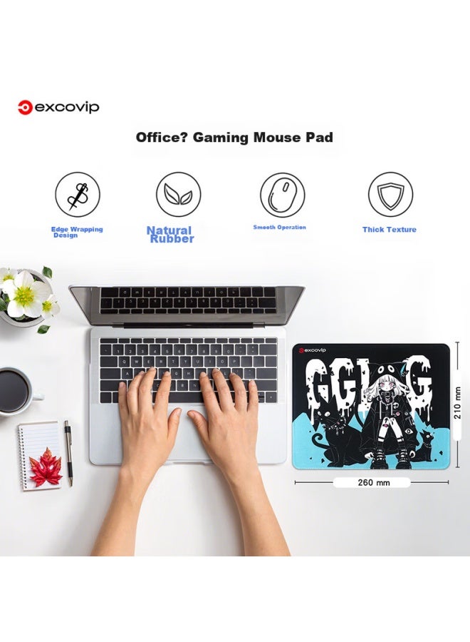 Exco Night Owl Girl Mouse Pad, Small Size With Locking Edge, Laptop Office Gaming Computer Small Pad, Fine Surface Cartoon Anime Cloth Pad, Desk Mat, Home Use, Portable, Convenient 0287 - Image 4