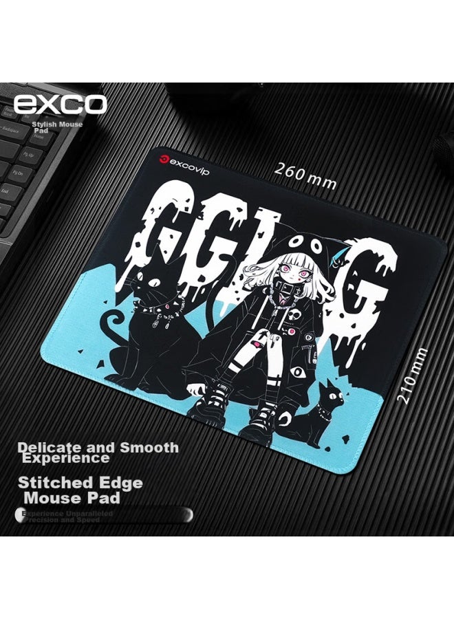 Exco Night Owl Girl Mouse Pad, Small Size With Locking Edge, Laptop Office Gaming Computer Small Pad, Fine Surface Cartoon Anime Cloth Pad, Desk Mat, Home Use, Portable, Convenient 0287 - Image 3