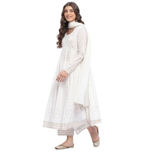 BIBA Women Cotton Printed Kurta Sets (SKDSTSAG10902SS25OWHT_Off White, Small - Image 2
