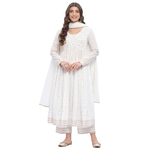 BIBA Women Cotton Printed Kurta Sets (SKDSTSAG10902SS25OWHT_Off White, Small - Image 1