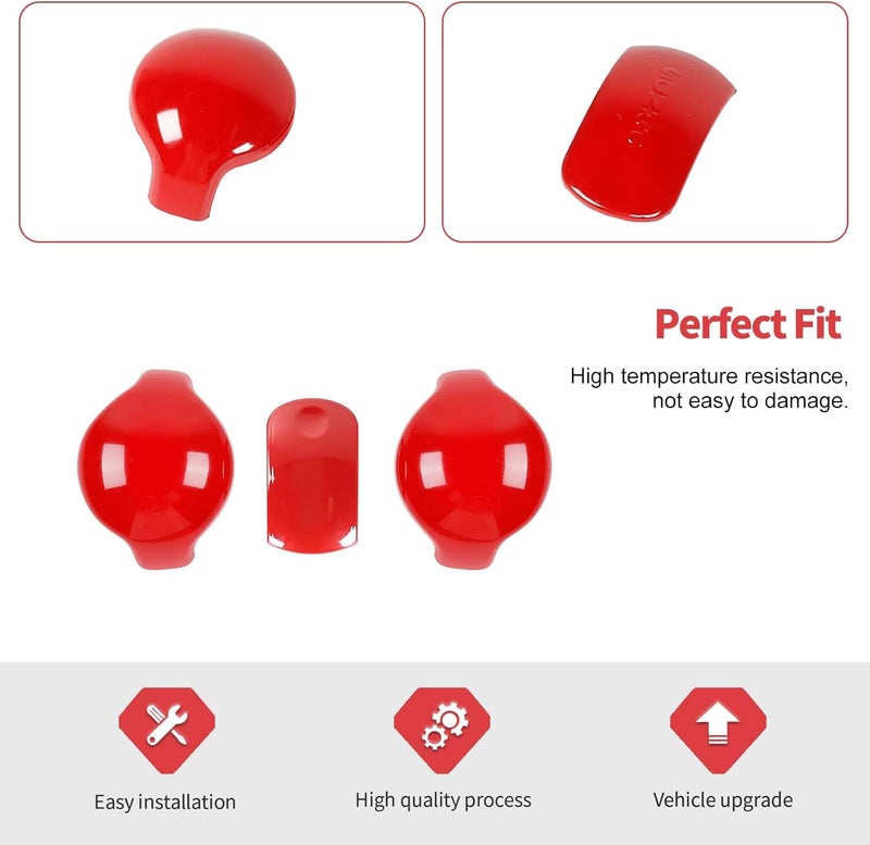 Jimen 3PCS Gear Shifter Knob Cover for Ford Mustang 2015-2023 - Red - Image 3