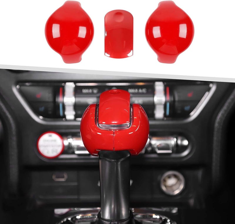 Jimen 3PCS Gear Shifter Knob Cover for Ford Mustang 2015-2023 - Red - Image 1