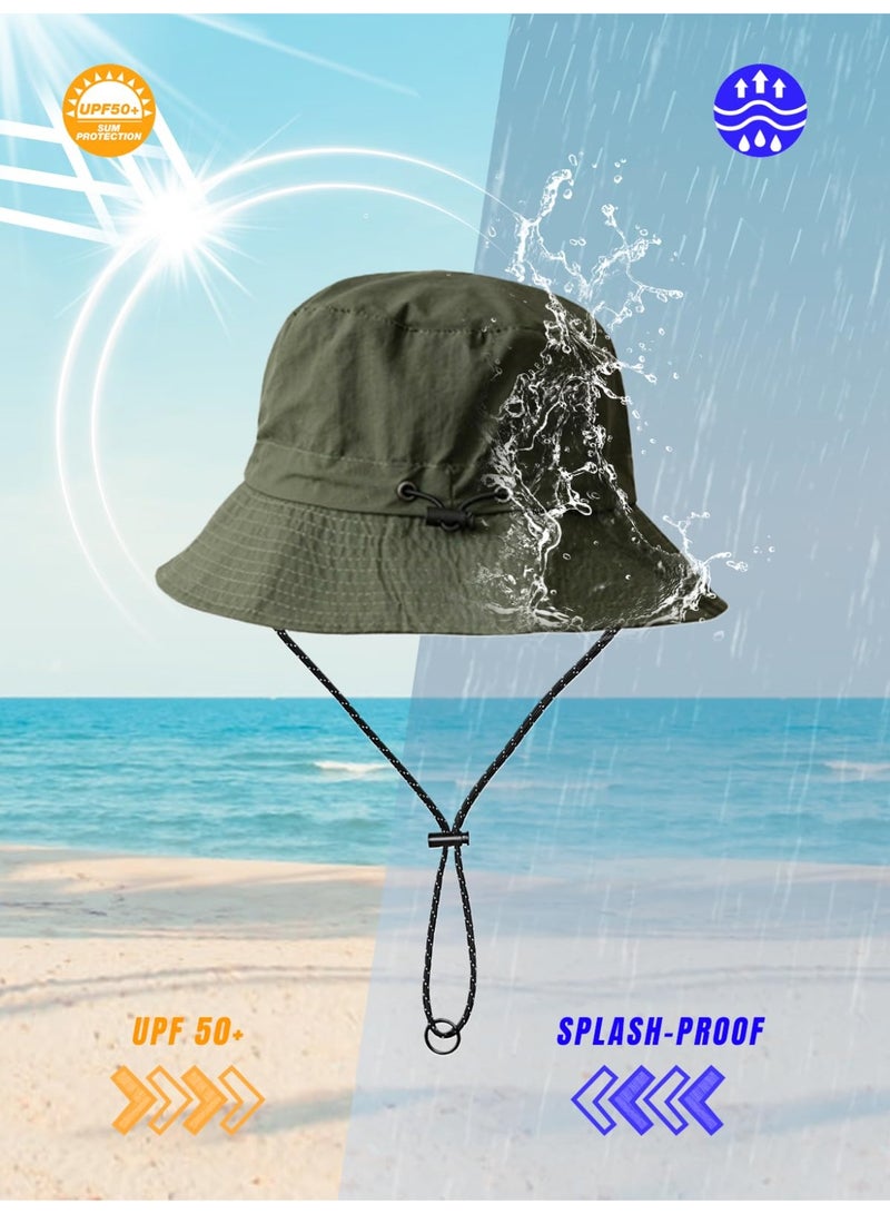 BESTPEAK Waterproof foldable fisherman's hat, quick-drying and sun-protective, foldable, suitable for outdoor activities such as fishing, hiking, and beach outings, and features an adjustable chin strap. - Image 5