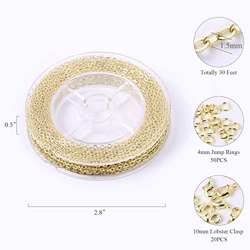 ALEXCRAFT 33 Feet Dainty Gold Plated Solid Brass Cable Chain Link Bulk for Jewelry Making (1.5mm) with Lobster Clasp and Jump Rings - Image 3