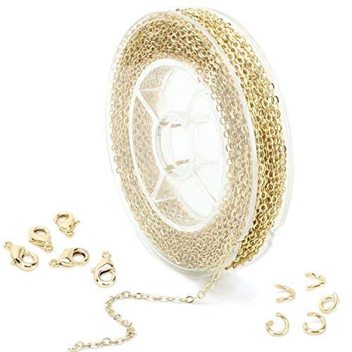ALEXCRAFT 33 Feet Dainty Gold Plated Solid Brass Cable Chain Link Bulk for Jewelry Making (1.5mm) with Lobster Clasp and Jump Rings - Image 1