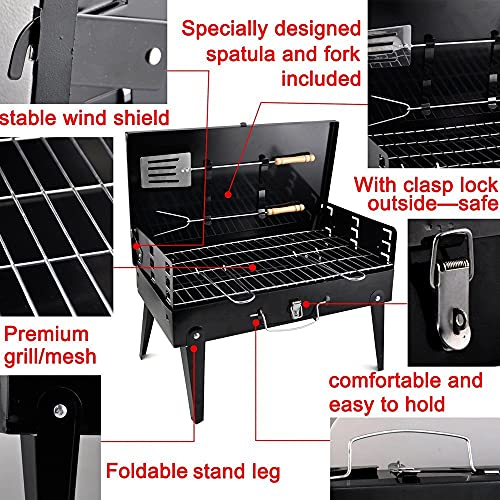 Inditradition Combo Pack Briefcase Charcoal Barbeque Grill With 12 Skewers, Fork, Tong, Oil Brush & Spatula (Metal, Black), Free Standing - Image 5