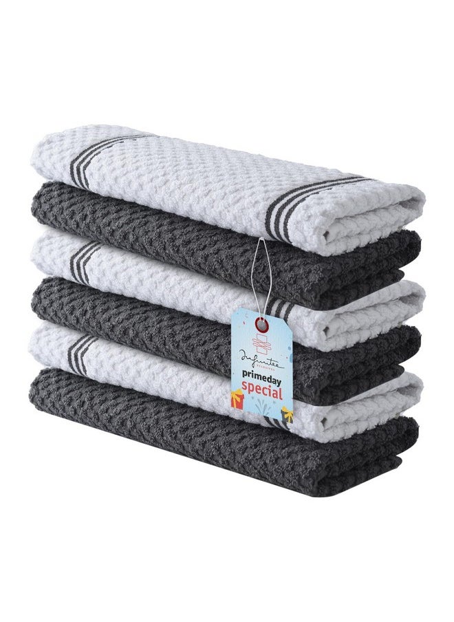 Infinitee Xclusives - Premium Kitchen Towels Pack Of 6 100% Cotton 15X25 Inches Absorbent Dish Towels Tea Towels Terry Kitchen Dishcloth Towels Grey Dish Cloth For Household Cleaning - Image 1