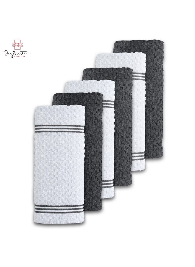 Infinitee Xclusives - Premium Kitchen Towels Pack Of 6 100% Cotton 15X25 Inches Absorbent Dish Towels Tea Towels Terry Kitchen Dishcloth Towels Grey Dish Cloth For Household Cleaning - Image 1