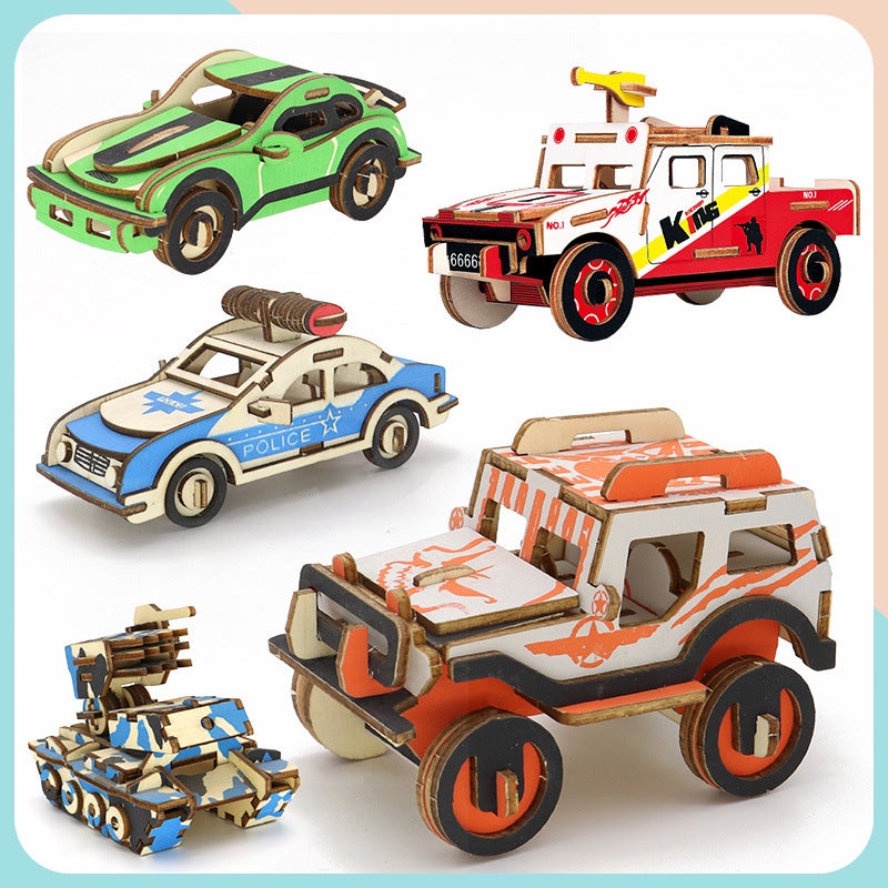 Children'S Wooden Three-Dimensional 3D Jigsaw Puzzle Car Model Ornaments Diy Children'S Educational Handmade Men'S Toys Stall - Image 2