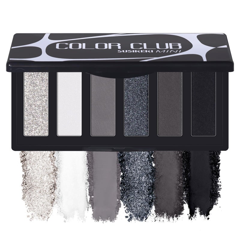 SUSIKEKI Black Eyeshadow Palette with Mirror Silver Gray Black Tones Matte Shimmer Smokey 6 Colors Mini Eye Shadow Pallet Travel Size Highly Pigmented for Vampire Clown Joker Goth Halloween Makeup - Image 1