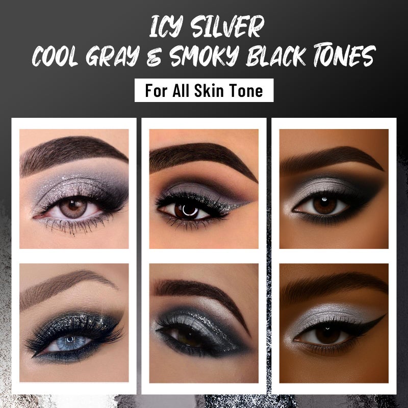 SUSIKEKI Black Eyeshadow Palette with Mirror Silver Gray Black Tones Matte Shimmer Smokey 6 Colors Mini Eye Shadow Pallet Travel Size Highly Pigmented for Vampire Clown Joker Goth Halloween Makeup - Image 4