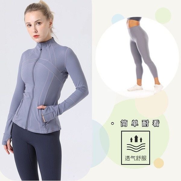 Generic Jacket Womens Sports Jacket Zipper Cardigan Long Sleeve Slim-Fit Running Fitness Top Define Yoga suit Blue and gray jacket suit 