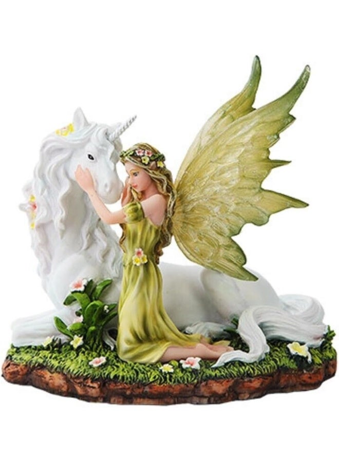 PTC 7 Inch Green Winged Fairy with Magical Unicorn Statue Figurine - Image 2