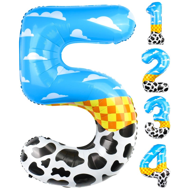 AXBMM 40 Inch Number 5 Balloon Blue Clouds Cartoon Story Balloons Toy Inspired Party Supplies for Birthday Garland Arch Kit Farm Favor Number 5 - Image 3