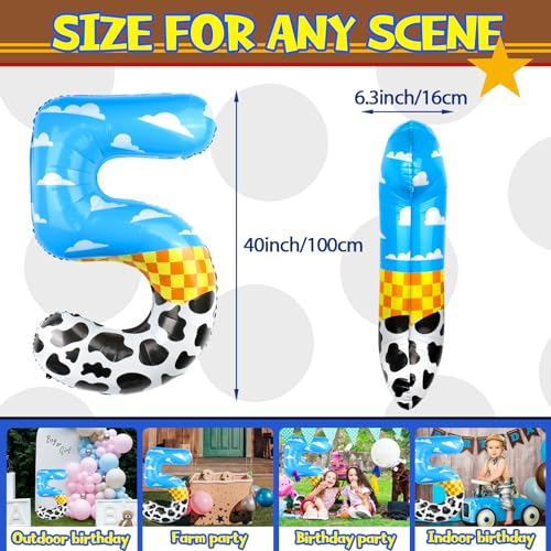 AXBMM 40 Inch Number 5 Balloon Blue Clouds Cartoon Story Balloons Toy Inspired Party Supplies for Birthday Garland Arch Kit Farm Favor Number 5 - Image 5