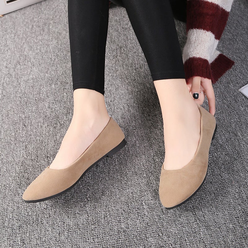 2022 spring and autumn new suede Korean version pointed toe shoes women's candy color flat women's shoes large size women's 40-43 foreign trade black 41 - Image 5