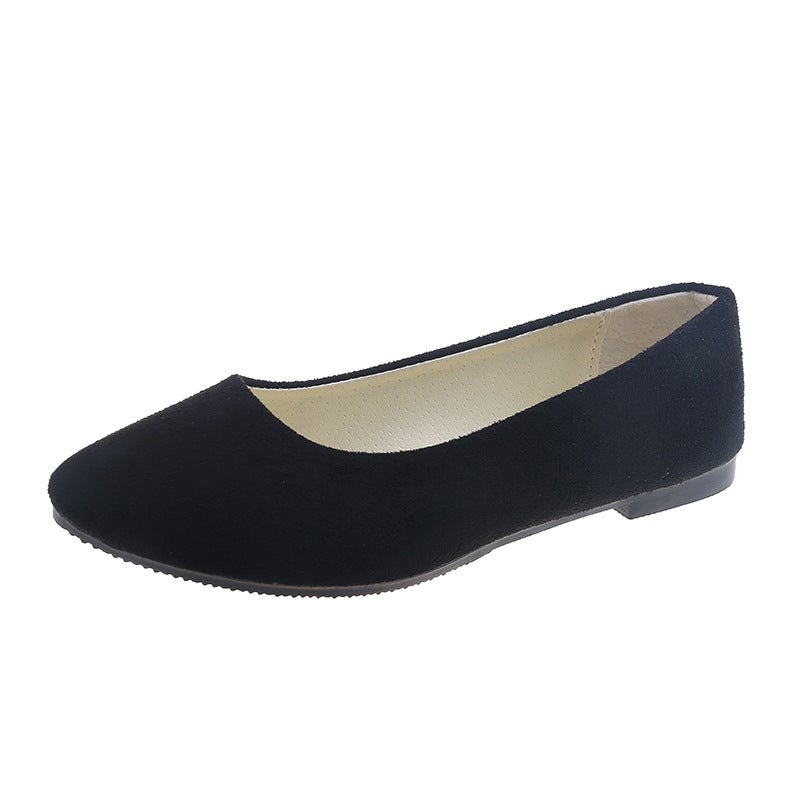 2022 spring and autumn new suede Korean version pointed toe shoes women's candy color flat women's shoes large size women's 40-43 foreign trade black 41 - Image 1