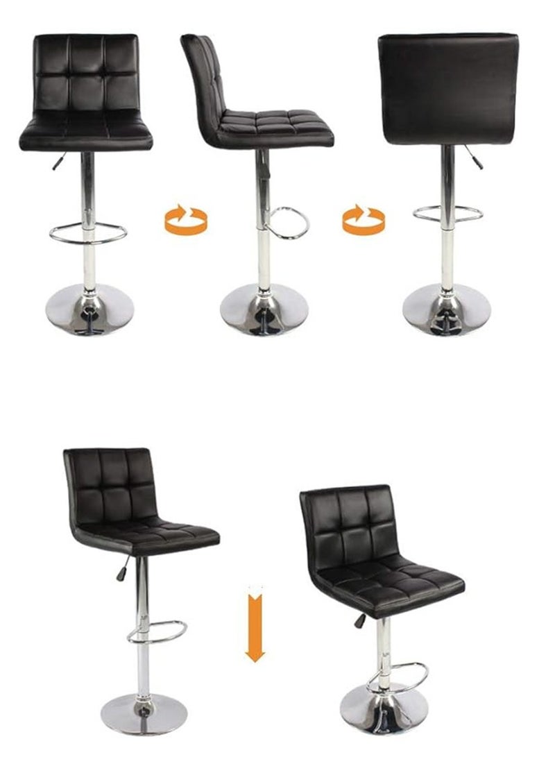 Generic 2Pcs Bar Stools, Modern Pu Leather Swivel Adjustable Hydraulic High Chair Bar Stool, Square Counter Height Stool for Kitchen Counter Pub (Square Black 2Pcs) ﻿  - Image 2