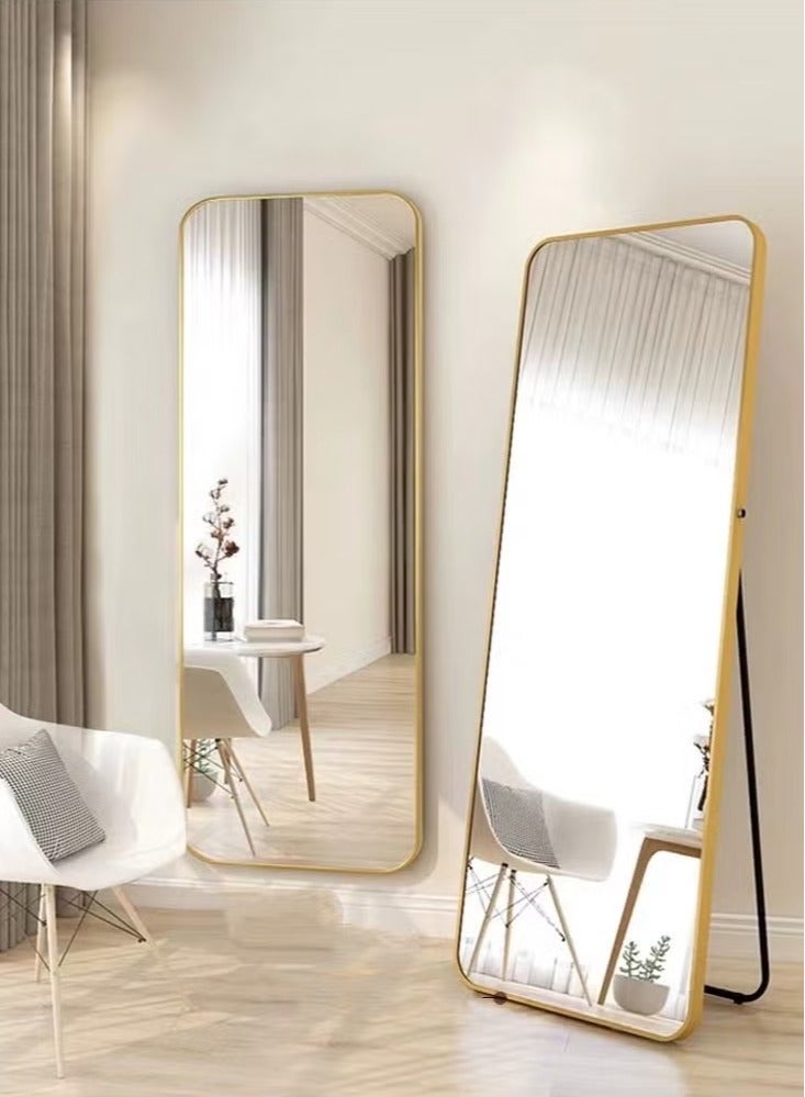 YQbest 155*45cm Full Length Mirror Floor Mirrors with Aluminum Alloy Frame Free-Standing Leaning Large Bedroom Dressing Mirror, Full Body Wall Decor Mirror with Stand for Living Room,Bedroom Glass Gold - Image 1