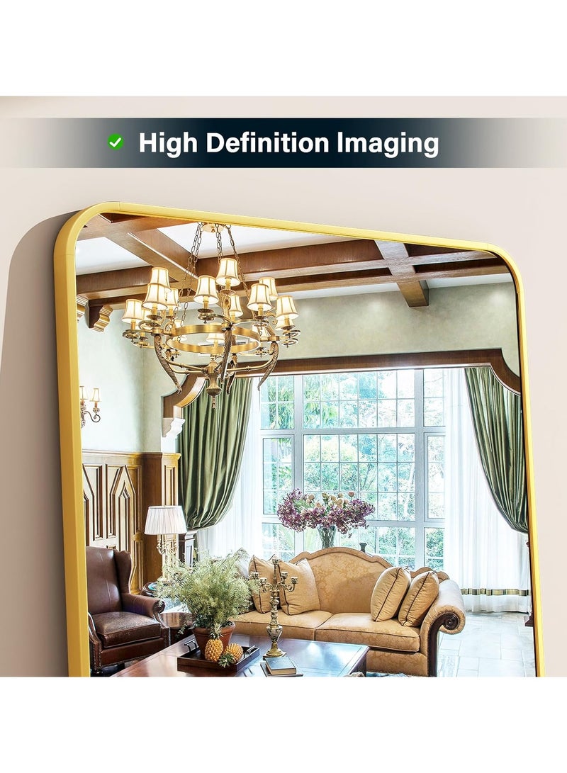 YQbest 155*45cm Full Length Mirror Floor Mirrors with Aluminum Alloy Frame Free-Standing Leaning Large Bedroom Dressing Mirror, Full Body Wall Decor Mirror with Stand for Living Room,Bedroom Glass Gold - Image 5