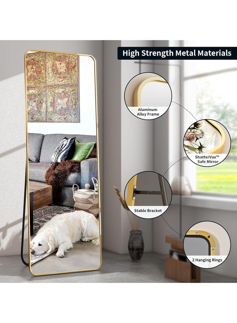 YQbest 155*45cm Full Length Mirror Floor Mirrors with Aluminum Alloy Frame Free-Standing Leaning Large Bedroom Dressing Mirror, Full Body Wall Decor Mirror with Stand for Living Room,Bedroom Glass Gold - Image 4