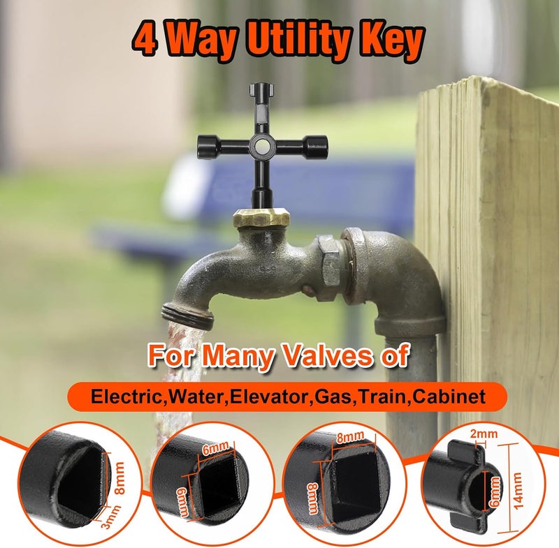 Eapele Water Meter Key 28 inch Enforced Steel T-Handle With 4-way Multi-Functional Universal Cross Key - Image 4