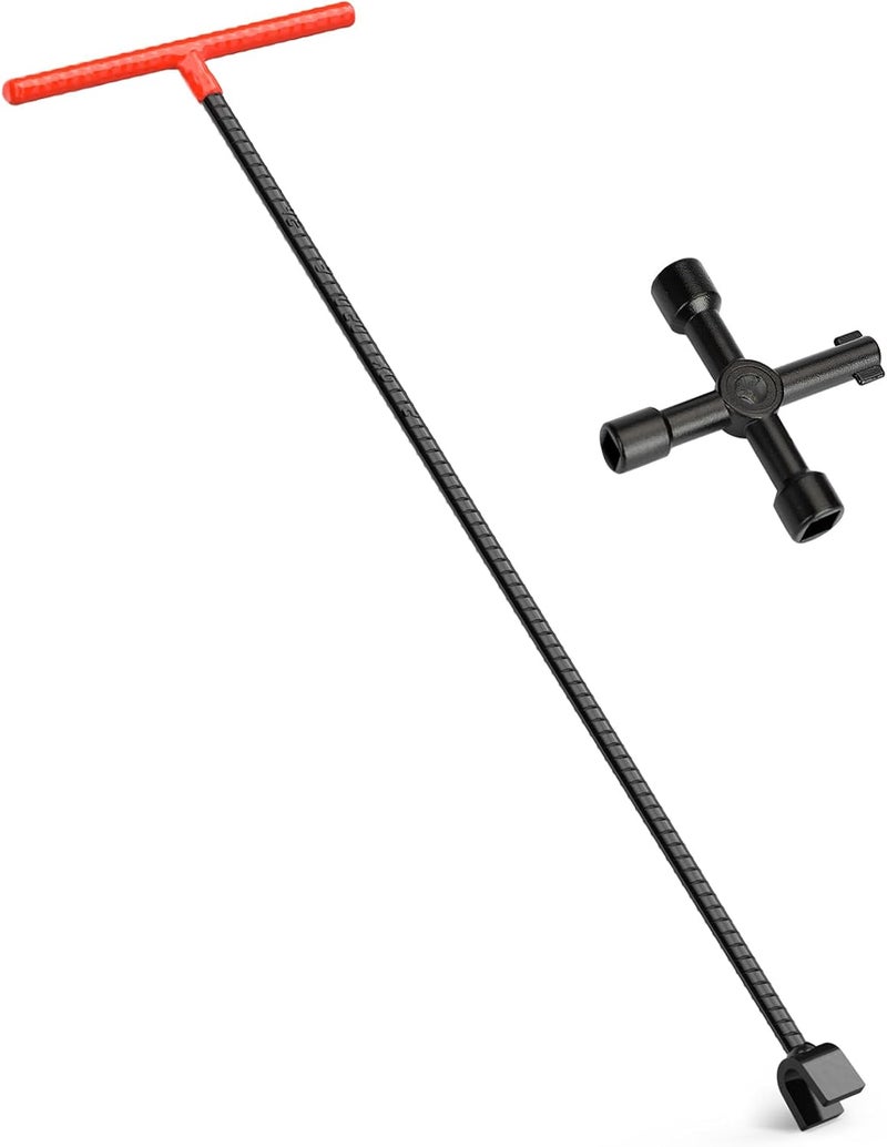 Eapele Water Meter Key 28 inch Enforced Steel T-Handle With 4-way Multi-Functional Universal Cross Key - Image 1