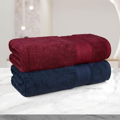 MYTRIDENT Soft Comfort Air Rich 100% Cotton Towels for Bath, 500 GSM Large Size Bathroom Towels for Men/Women, 2PC Bath (69 cm x 137 cm), Wine red and Navy - Image 4
