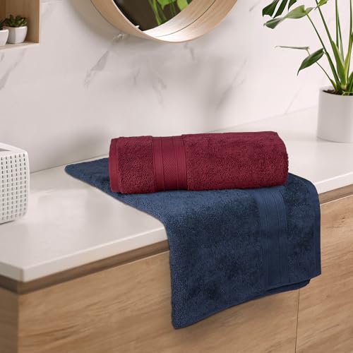 MYTRIDENT Soft Comfort Air Rich 100% Cotton Towels for Bath, 500 GSM Large Size Bathroom Towels for Men/Women, 2PC Bath (69 cm x 137 cm), Wine red and Navy - Image 2