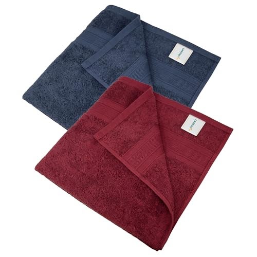 MYTRIDENT Soft Comfort Air Rich 100% Cotton Towels for Bath, 500 GSM Large Size Bathroom Towels for Men/Women, 2PC Bath (69 cm x 137 cm), Wine red and Navy - Image 3
