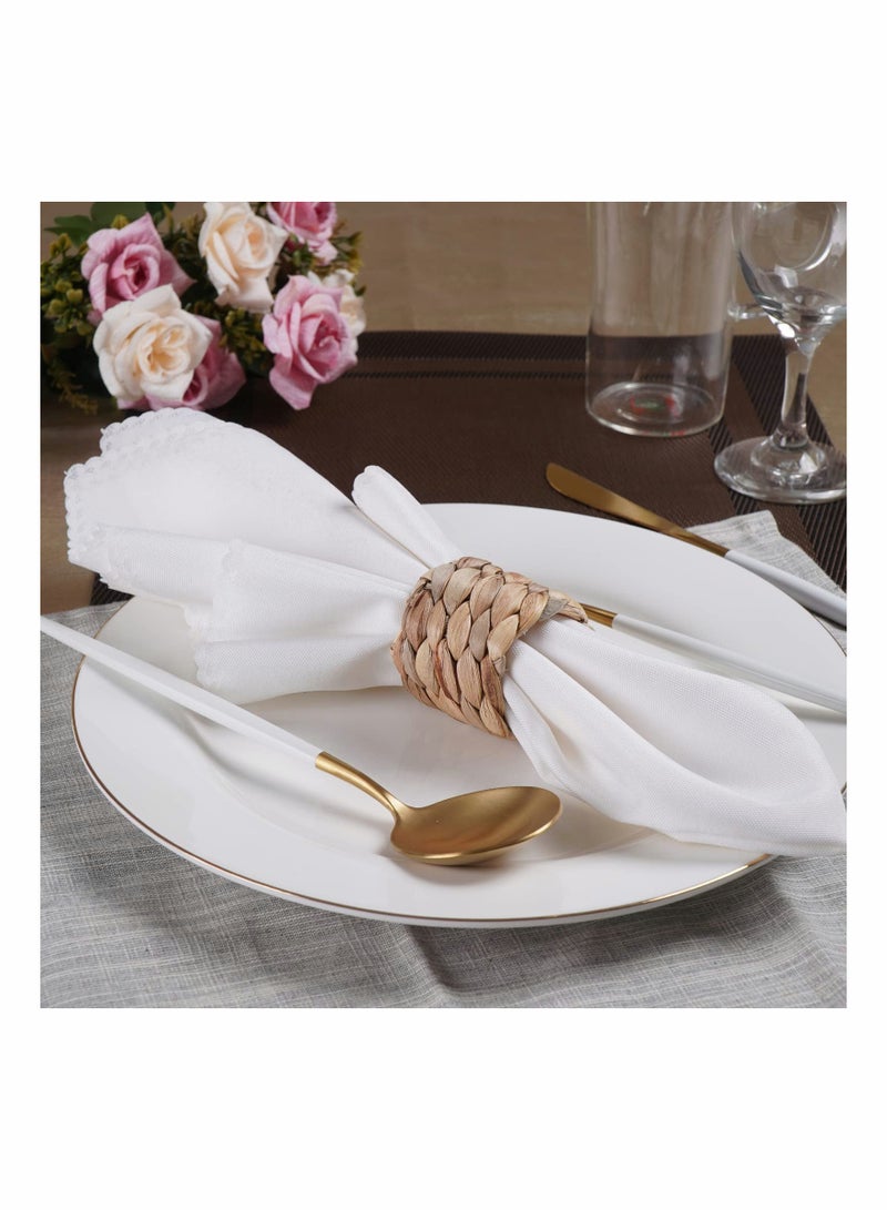 6 قطع حلقة مفرغة منسوجة على شكل دائرة، حاملة مناديل من نبات البردي المائي، حلقات مناديل طبيعية مصنوعة يدويًا للزينة في حفلات عيد الميلاد والحياة اليومية (البردي المائي) - Image 3