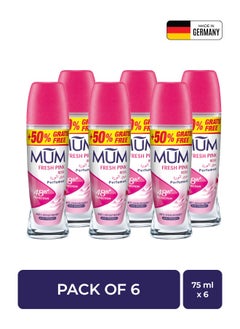 MUM Deodorant Roll-on - Fresh Pink Rose, 48-Hrs Protection, Quick Drying Formula For All Skin Type, Pack of 6, 75ml Each  - Image 1
