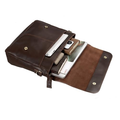 CREATIVE LEATHER ART Unisex Brown Leather Messenger Bag - 14.5" x 11" x 4", Fits 15" Laptop, Pebbled Leather, Adjustable Strap, Ideal for Daily Use & Travel - Image 3