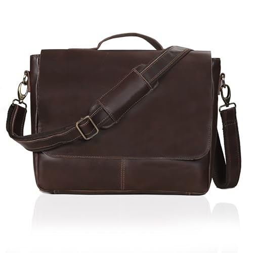 CREATIVE LEATHER ART Unisex Brown Leather Messenger Bag - 14.5" x 11" x 4", Fits 15" Laptop, Pebbled Leather, Adjustable Strap, Ideal for Daily Use & Travel - Image 1