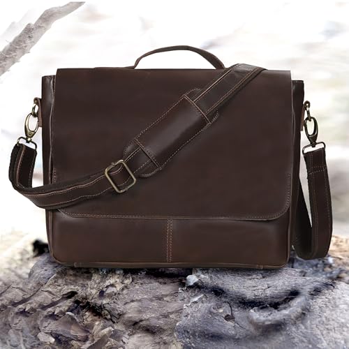 CREATIVE LEATHER ART Unisex Brown Leather Messenger Bag - 14.5" x 11" x 4", Fits 15" Laptop, Pebbled Leather, Adjustable Strap, Ideal for Daily Use & Travel - Image 2